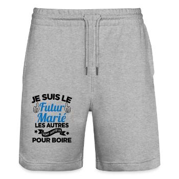 Cadeau de célibataire pour un futur marié - Short de jogging bio TRAINER Stanley/Stella unisexe - gris chiné - Devant - Nik (191cm) & Marisol (170cm)