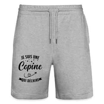 Je Suis Une Copine Qui Déchire Humour Cadeau - Short de jogging bio TRAINER Stanley/Stella unisexe - gris chiné - Devant - Nik (191cm) & Marisol (170cm)