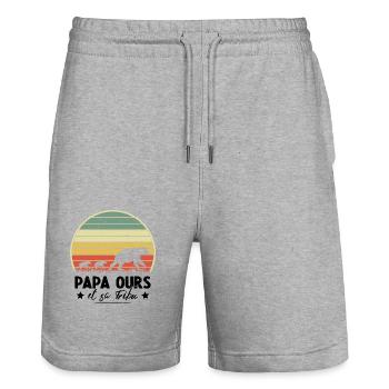 Papa ours et sa tribu Humour cadeau - Short de jogging bio TRAINER Stanley/Stella unisexe - gris chiné - Devant - Nik (191cm) & Marisol (170cm)