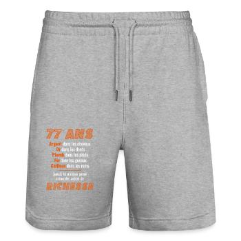 77 Ans Anniversaire Drôle Idée Cadeau - Short de jogging bio TRAINER Stanley/Stella unisexe - gris chiné - Devant - Nik (191cm) & Marisol (170cm)