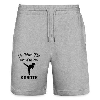 J'peux Pas j'ai Karate Cadeau Femme - Short de jogging bio TRAINER Stanley/Stella unisexe - gris chiné - Devant - Nik (191cm) & Marisol (170cm)