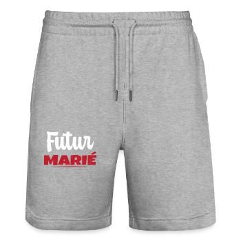 Homme Futur Marié Cadeau Humour EVG - Short de jogging bio TRAINER Stanley/Stella unisexe - gris chiné - Devant - Nik (191cm) & Marisol (170cm)