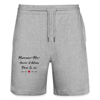 Filleule Amour et bêtises pour la vie marraine - Short de jogging bio TRAINER Stanley/Stella unisexe - gris chiné - Devant - Nik (191cm) & Marisol (170cm)