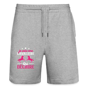 Je Suis Une Cavalière Qui Déchire Cadeau - Short de jogging bio TRAINER Stanley/Stella unisexe - gris chiné - Devant - Nik (191cm) & Marisol (170cm)