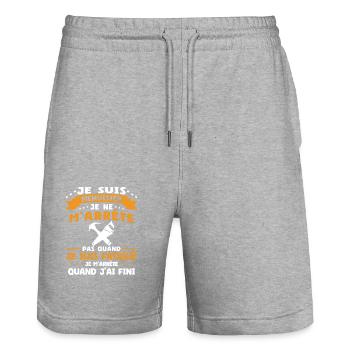 Je suis Menuisier Humour Cadeau - Short de jogging bio TRAINER Stanley/Stella unisexe - gris chiné - Devant - Nik (191cm) & Marisol (170cm)