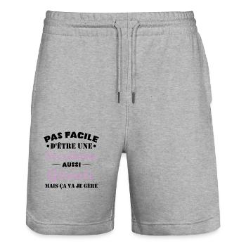Secrétaire géniale cadeau drôle secrétaire - Short de jogging bio TRAINER Stanley/Stella unisexe - gris chiné - Devant - Nik (191cm) & Marisol (170cm)