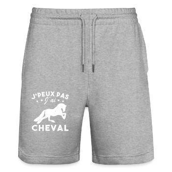 Je Peux Pas J'ai Cheval Cadeau Humour - Short de jogging bio TRAINER Stanley/Stella unisexe - gris chiné - Devant - Nik (191cm) & Marisol (170cm)