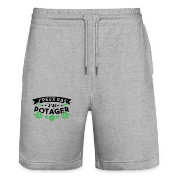 J'Peux pas J'ai Potager Cadeau De Jardinage Drole - Short de jogging bio TRAINER Stanley/Stella unisexe - gris chiné - Devant - Nik (191cm) & Marisol (170cm)