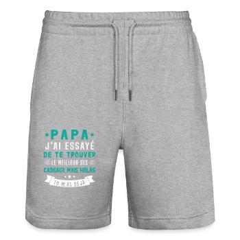 Papa J'ai Essayé De Te Trouver Le Meilleur Cadeau - Short de jogging bio TRAINER Stanley/Stella unisexe - gris chiné - Devant - Nik (191cm) & Marisol (170cm)