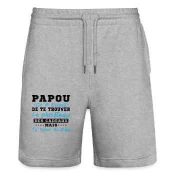 Papou Cadeau humour papa fête des pères - Short de jogging bio TRAINER Stanley/Stella unisexe - gris chiné - Devant - Nik (191cm) & Marisol (170cm)