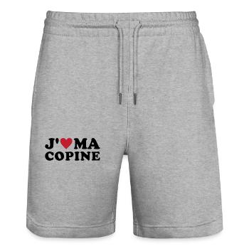 J'aime ma copine - Short de jogging bio TRAINER Stanley/Stella unisexe - gris chiné - Devant - Nik (191cm) & Marisol (170cm)