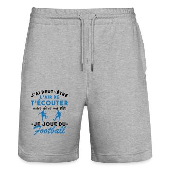 Dans ma tête je joue au football Cadeau Humour - Short de jogging bio TRAINER Stanley/Stella unisexe - gris chiné - Devant - Nik (191cm) & Marisol (170cm)