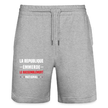 The Republic fucks the National Rally - Stanley/Stella Trainer Unisex Organic Jogging Shorts - heather grey - Front - Nik (191cm) & Marisol (170cm)