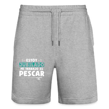 I'm retired, my job is to fish - Stanley/Stella Trainer Unisex Organic Jogging Shorts - heather grey - Front - Nik (191cm) & Marisol (170cm)