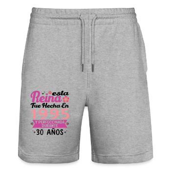 30 Years Birthday Gift Woman Made In 1995 - Stanley/Stella Trainer Unisex Organic Jogging Shorts - heather grey - Front - Nik (191cm) & Marisol (170cm)