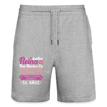 50 Years Birthday Gift Woman Made In 1975 - Stanley/Stella Trainer Unisex Organic Jogging Shorts - heather grey - Front - Nik (191cm) & Marisol (170cm)