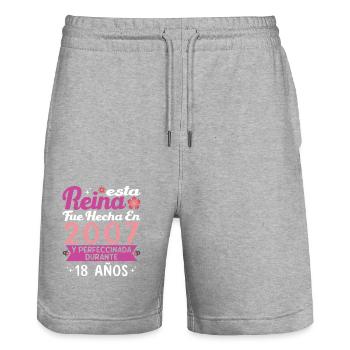 18 Year Old Birthday Gift Woman Made In 2007 - Stanley/Stella Trainer Unisex Organic Jogging Shorts - heather grey - Front - Nik (191cm) & Marisol (170cm)