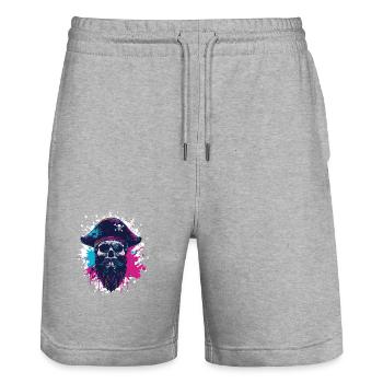 Pirat Totenkopf Kapitän - Stanley/Stella Unisex Bio Joggingshorts Trainer  - Grau meliert - Vorne - Nik (191cm) & Marisol (170cm)