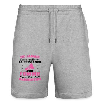 The power of a woman who plays badminton - Stanley/Stella Trainer Unisex Organic Jogging Shorts - heather grey - Front - Nik (191cm) & Marisol (170cm)