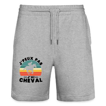 Je peux pas j ai Cheval Humour cadeau - Short de jogging bio TRAINER Stanley/Stella unisexe - gris chiné - Devant - Nik (191cm) & Marisol (170cm)