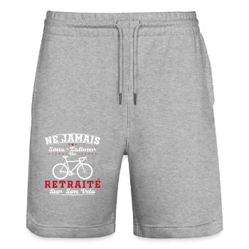 Un Retraité Sur Son Vélo Humour Retraite Cycliste - Short de jogging bio TRAINER Stanley/Stella unisexe - gris chiné - Devant - Nik (191cm) & Marisol (170cm)