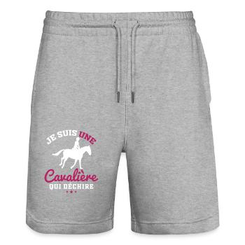 Je Suis Une Cavalière Qui Déchire Cadeau - Short de jogging bio TRAINER Stanley/Stella unisexe - gris chiné - Devant - Nik (191cm) & Marisol (170cm)