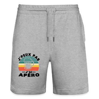 J'Peux Pas J'Ai Apéro Vintage Cadeau Humour - Short de jogging bio TRAINER Stanley/Stella unisexe - gris chiné - Devant - Nik (191cm) & Marisol (170cm)