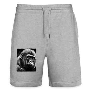 Gorilla Porträt - Stanley/Stella Unisex Bio Joggingshorts Trainer  - Grau meliert - Vorne - Nik (191cm) & Marisol (170cm)