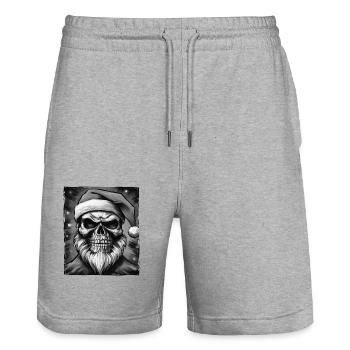 Santa Claus Skull - Stanley/Stella Trainer Unisex Organic Jogging Shorts - heather grey - Front - Nik (191cm) & Marisol (170cm)