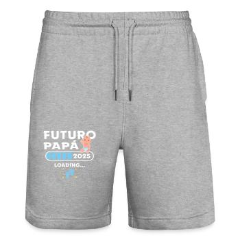 Futur Pape 2025 Première fois Père 2025 - Short de jogging bio TRAINER Stanley/Stella unisexe - gris chiné - Devant - Nik (191cm) & Marisol (170cm)