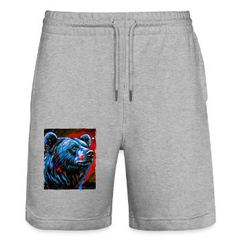 Bär Porträt - Stanley/Stella Unisex Bio Joggingshorts Trainer  - Grau meliert - Vorne - Nik (191cm) & Marisol (170cm)