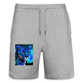 Gepard Porträt - Stanley/Stella Unisex Bio Joggingshorts Trainer  - Grau meliert - Vorne - Nik (191cm) & Marisol (170cm)