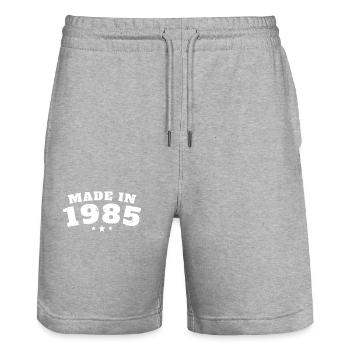 Hergestellt im Jahr 1985 Vintage Jubiläum - Stanley/Stella Unisex Bio Joggingshorts Trainer  - Grau meliert - Vorne - Nik (191cm) & Marisol (170cm)