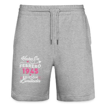 80th Birthday Woman 80 Years Made In 1945 February - Stanley/Stella Trainer Unisex Organic Jogging Shorts - heather grey - Front - Nik (191cm) & Marisol (170cm)