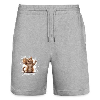 Bière de chat drôle - Short de jogging bio TRAINER Stanley/Stella unisexe - gris chiné - Devant - Nik (191cm) & Marisol (170cm)