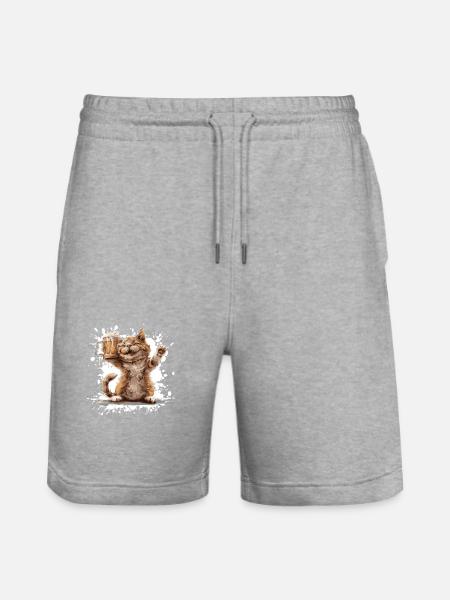 Cat Beer Funny - Stanley/Stella Trainer Unisex Organic Jogging Shorts - heather grey
