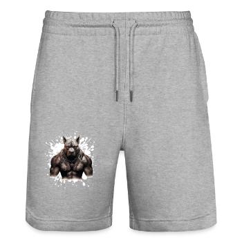 Dog Pit Muscles Bodybuilding Beast - Stanley/Stella Trainer Unisex Organic Jogging Shorts - heather grey - Front - Nik (191cm) & Marisol (170cm)