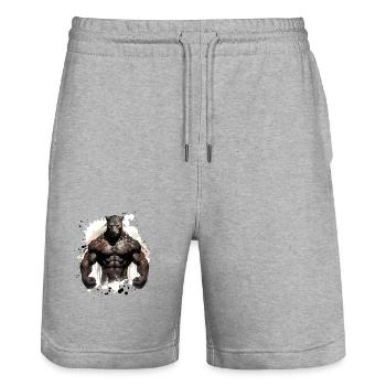 Leopard Muscles Bodybuilding Beast - Stanley/Stella Trainer Unisex Organic Jogging Shorts - heather grey - Front - Nik (191cm) & Marisol (170cm)