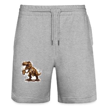Dinosaur T-Rex Beer Funny - Stanley/Stella Trainer Unisex Organic Jogging Shorts - heather grey - Front - Nik (191cm) & Marisol (170cm)