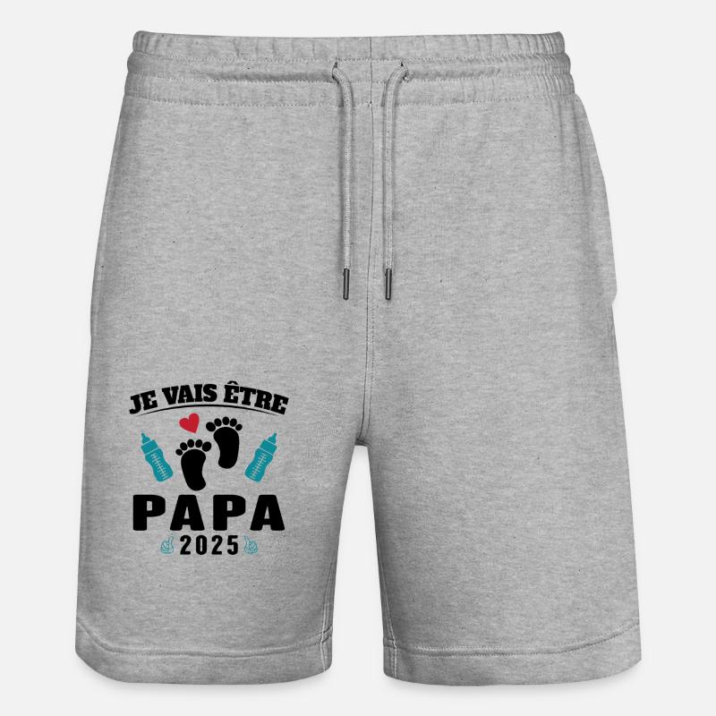 Mann Papa wird 2025 Geschenk - Stanley/Stella Unisex Bio Joggingshorts Trainer - Grau meliert