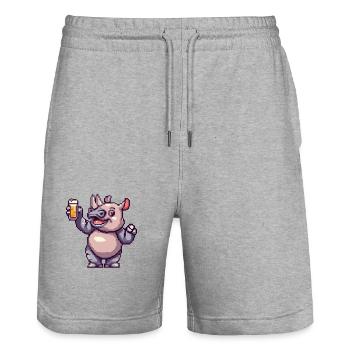 Bière Rhino Pixel - Short de jogging bio TRAINER Stanley/Stella unisexe - gris chiné - Devant - Nik (191cm) & Marisol (170cm)