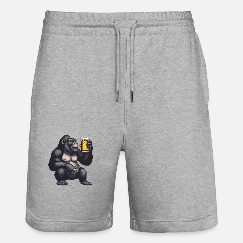Gorilla Pixel Bier - Stanley/Stella Unisex Bio Joggingshorts Trainer  - Grau meliert