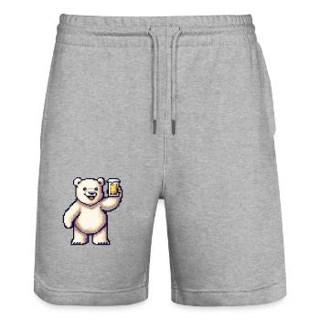 Polar Bear Pixel Beer - Stanley/Stella Trainer Unisex Organic Jogging Shorts - heather grey - Front - Nik (191cm) & Marisol (170cm)