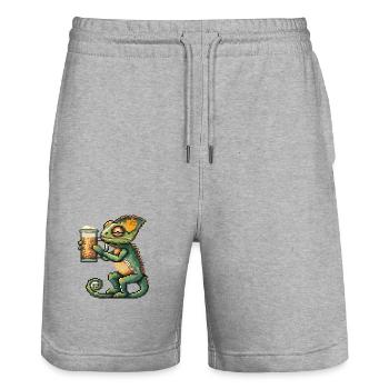 Chameleon Pixel Bier - Stanley/Stella Unisex Bio Joggingshorts Trainer  - Grau meliert - Vorne - Nik (191cm) & Marisol (170cm)
