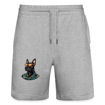 Dobermann Hund Lustig Sommer - Stanley/Stella Unisex Bio Joggingshorts Trainer  - Grau meliert - Vorne - Nik (191cm) & Marisol (170cm)