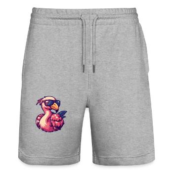 Flamingo Comic Funny Summer - Stanley/Stella Trainer Unisex Organic Jogging Shorts - heather grey - Front - Nik (191cm) & Marisol (170cm)