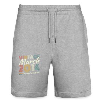 March 2014 Vintage Retro Birthday Gift - Stanley/Stella Trainer Unisex Organic Jogging Shorts - heather grey - Front - Nik (191cm) & Marisol (170cm)