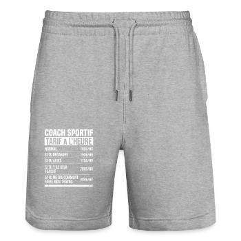 Personal Trainer Stundensatz Humor Geschenkidee - Stanley/Stella Unisex Bio Joggingshorts Trainer  - Grau meliert - Vorne - Nik (191cm) & Marisol (170cm)