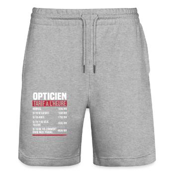 Opticien tarif à l'heure idée cadeau humour - Short de jogging bio TRAINER Stanley/Stella unisexe - gris chiné - Devant - Nik (191cm) & Marisol (170cm)