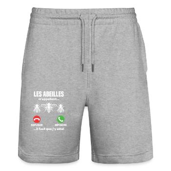 Bees call me... - Stanley/Stella Trainer Unisex Organic Jogging Shorts - heather grey - Front - Nik (191cm) & Marisol (170cm)